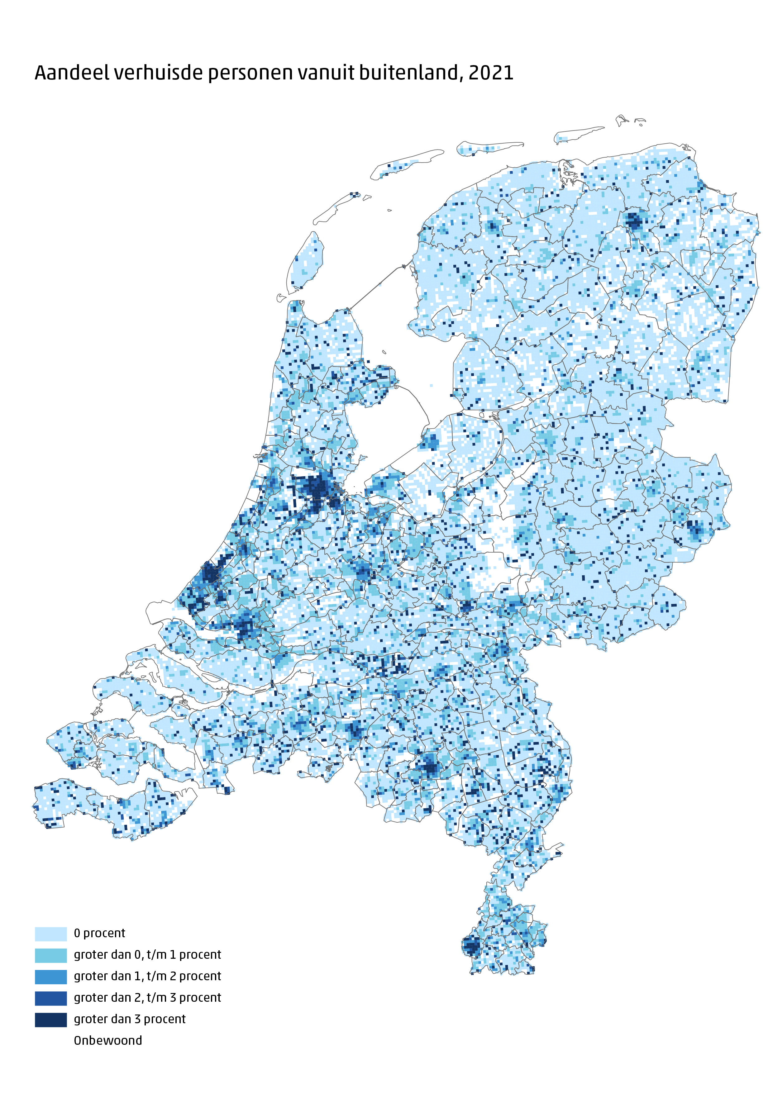 Aandeel verhuisde personen vanuit buitenland, 2021